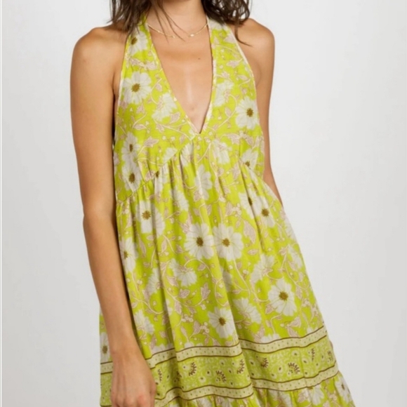 Keahi Lime Floral Halter Maxi Dress XS From Band Of The Free NWT - Picture 3 of 5